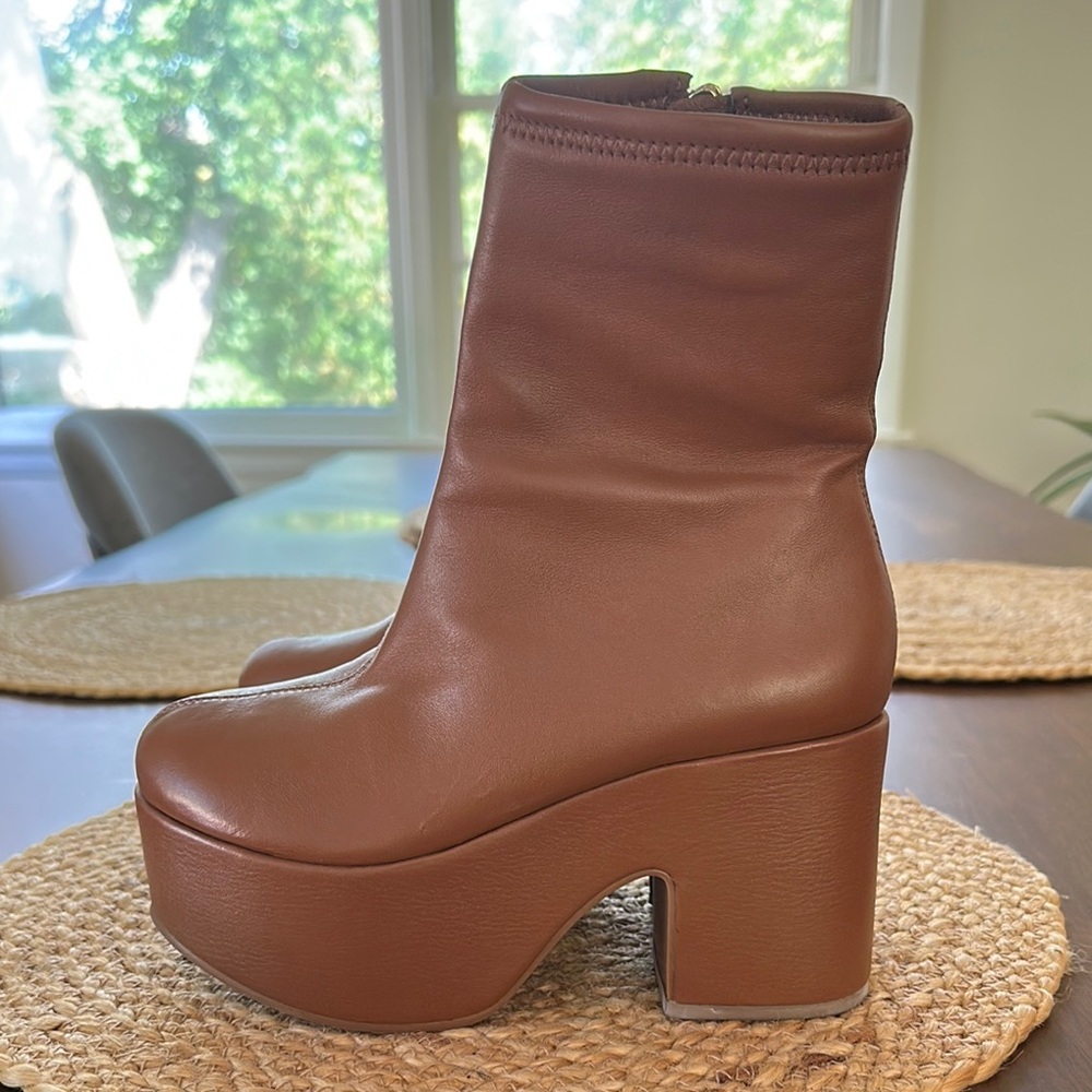 Larroude Brown Heeled Boots with Chunky Block Heel